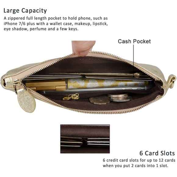 Gold wristlet organizer zip wallet - Picture 2 of 9